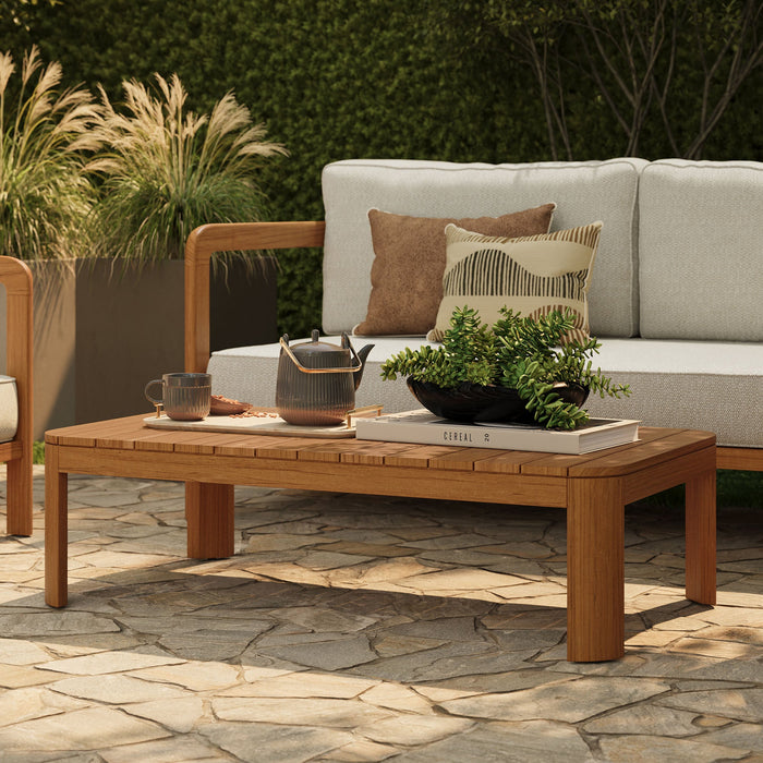 Modway Kona 47 Inch Outdoor Teak Wood Coffee Table in Natural - lifestyle view 13