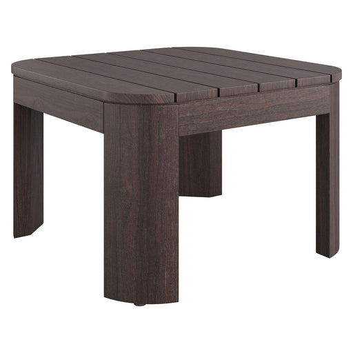 Modway Kona Outdoor Teak Wood Side Table in Dark Brown - front view