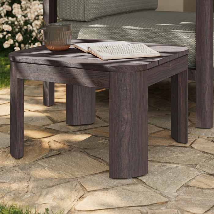 Modway Kona Outdoor Teak Wood Side Table in Dark Brown - lifestyle view 12