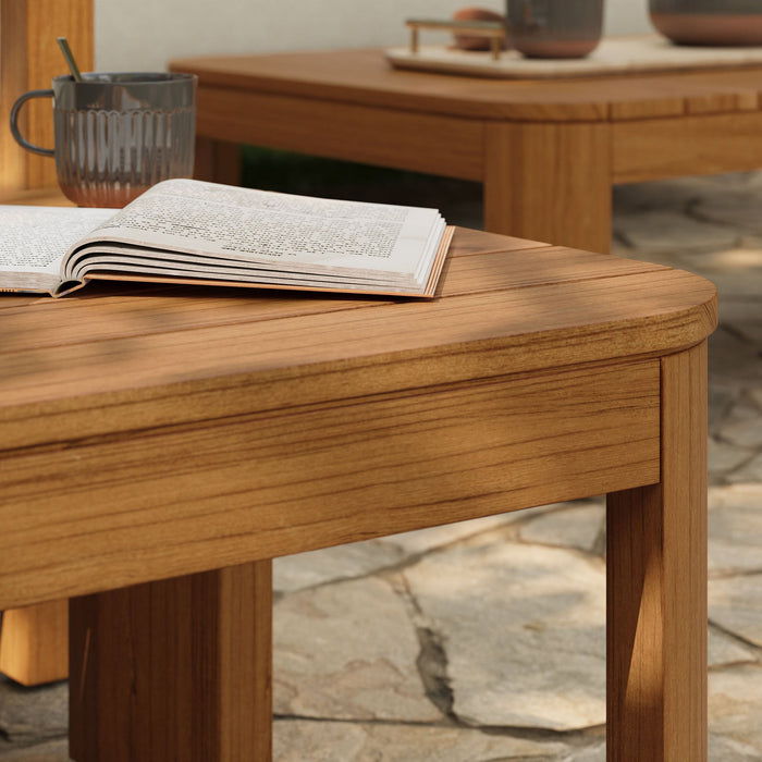 Modway Kona Outdoor Teak Wood Side Table in Natural - lifestyle view