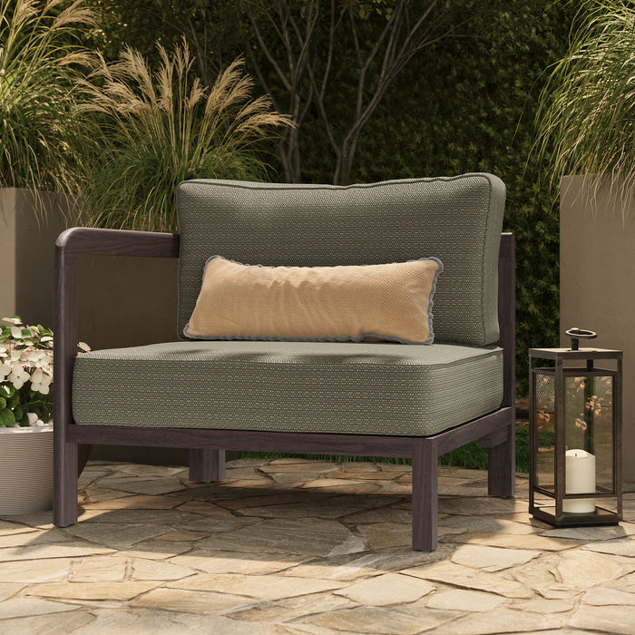 Modway Kona Outdoor Teak Wood Left-Arm Facing Modular Armchair in Ash - lifestyle view 14