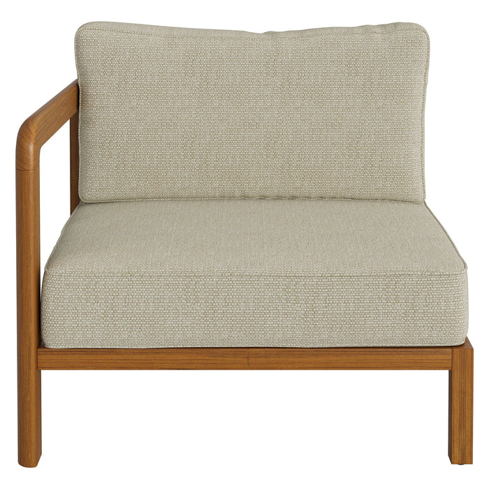 Modway Kona Outdoor Teak Wood Left-Arm Facing Modular Armchair in Sand - front view
