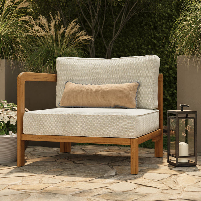 Modway Kona Outdoor Teak Wood Left-Arm Facing Modular Armchair in Sand - lifestyle view 13