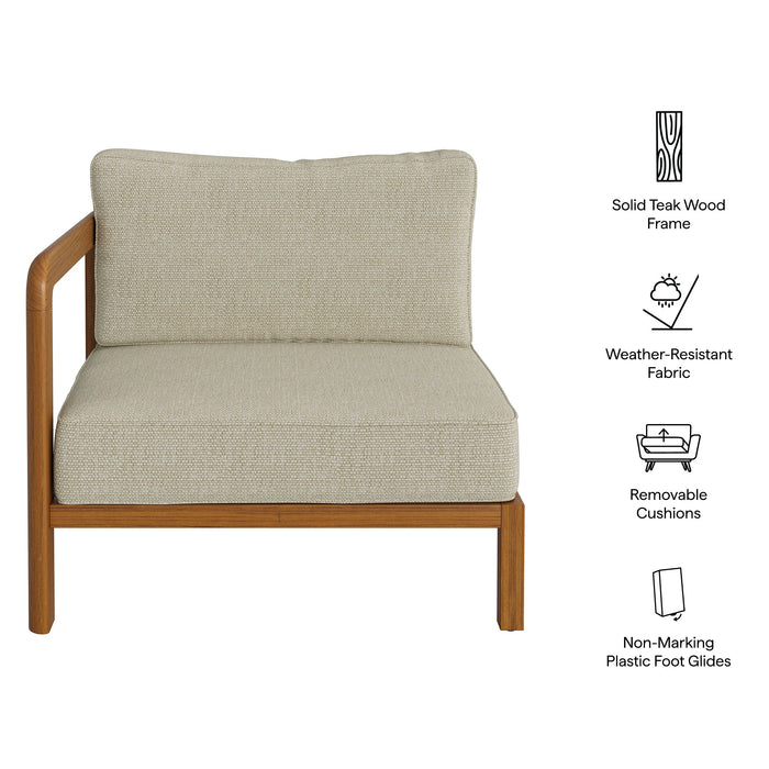 Modway Kona Outdoor Teak Wood Left-Arm Facing Modular Armchair in Sand - dimensions and specifications