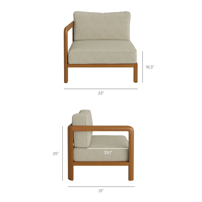 Modway Kona Outdoor Teak Wood Left-Arm Facing Modular Armchair in Sand - dimensions and specifications 16