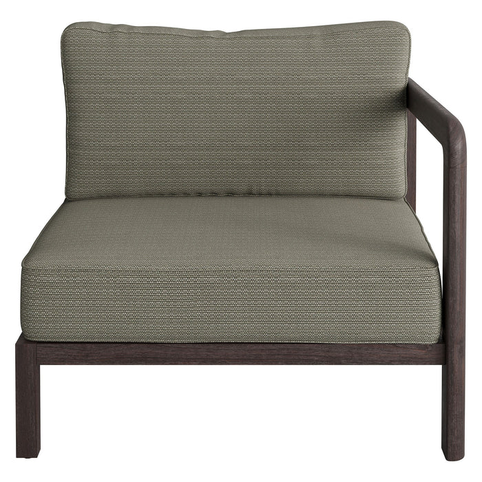 Modway Kona Outdoor Teak Wood Right-Arm Facing Modular Armchair in Ash - front view
