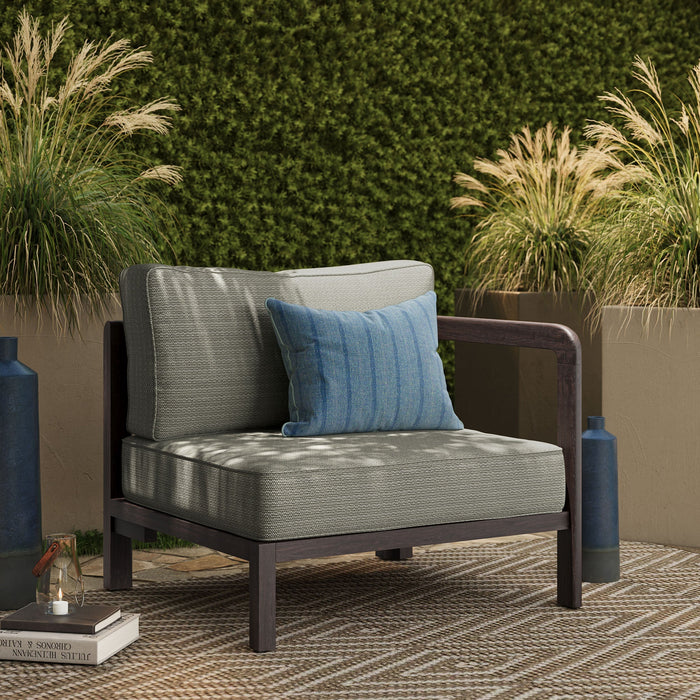 Modway Kona Outdoor Teak Wood Right-Arm Facing Modular Armchair in Ash - lifestyle view 14