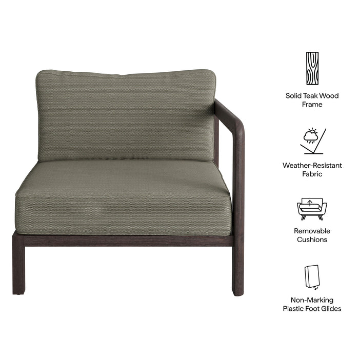 Modway Kona Outdoor Teak Wood Right-Arm Facing Modular Armchair in Ash - dimensions and specifications
