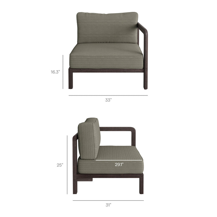 Modway Kona Outdoor Teak Wood Right-Arm Facing Modular Armchair in Ash - dimensions and specifications 18
