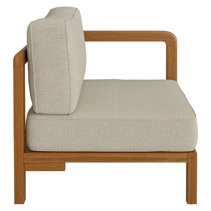 Modway Kona Outdoor Teak Wood Right-Arm Facing Modular Armchair in Sand - side view