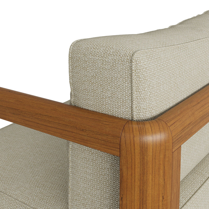 Modway Kona Outdoor Teak Wood Right-Arm Facing Modular Armchair in Sand - lifestyle view