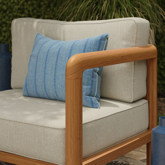 Modway Kona Outdoor Teak Wood Right-Arm Facing Modular Armchair in Sand - lifestyle view 11