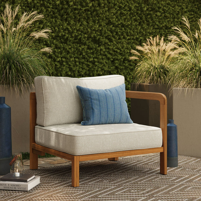 Modway Kona Outdoor Teak Wood Right-Arm Facing Modular Armchair in Sand - lifestyle view 13