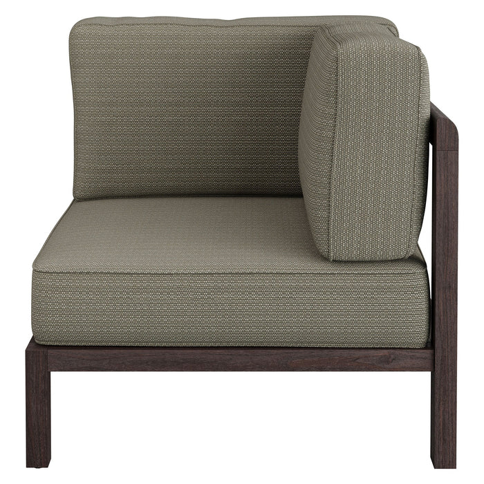 Modway Kona Outdoor Teak Wood Corner Modular Chair in Ash - front view