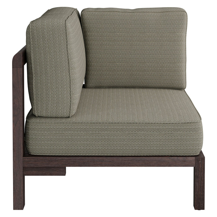 Modway Kona Outdoor Teak Wood Corner Modular Chair in Ash - side view