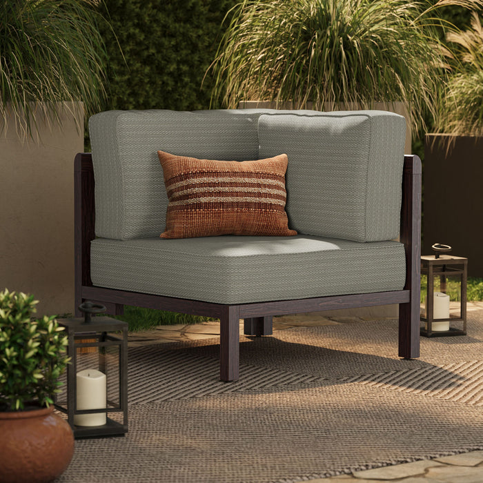 Modway Kona Outdoor Teak Wood Corner Modular Chair in Ash - lifestyle view 14