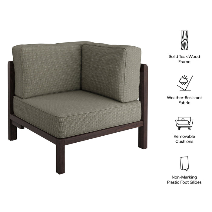 Modway Kona Outdoor Teak Wood Corner Modular Chair in Ash - dimensions and specifications