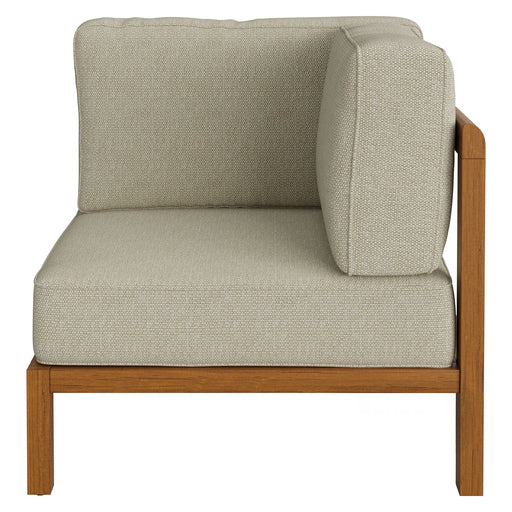 Modway Kona Outdoor Teak Wood Corner Modular Chair in Sand - front view