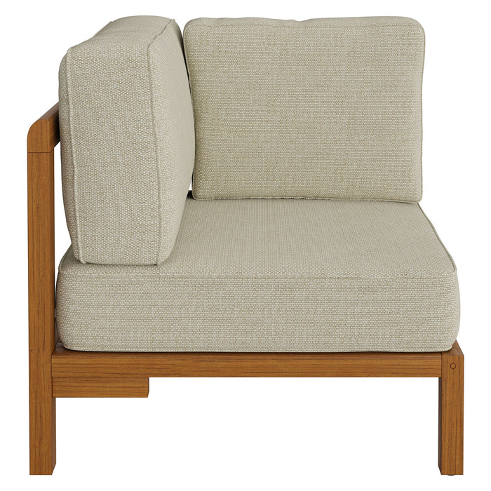 Modway Kona Outdoor Teak Wood Corner Modular Chair in Sand - side view