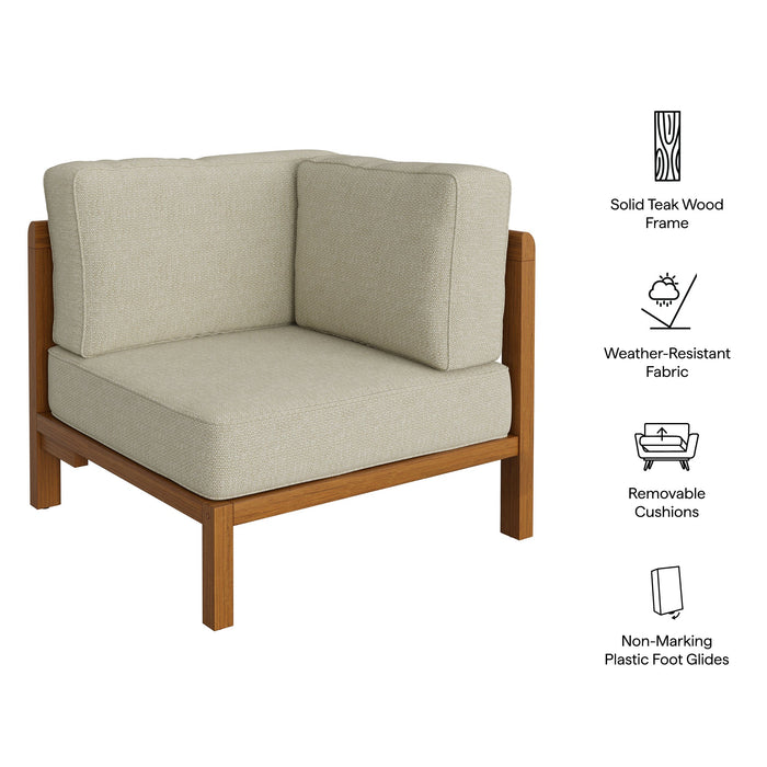 Modway Kona Outdoor Teak Wood Corner Modular Chair in Sand - dimensions and specifications