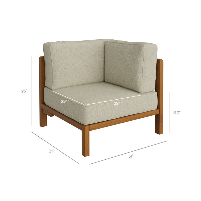 Modway Kona Outdoor Teak Wood Corner Modular Chair in Sand - dimensions and specifications 16