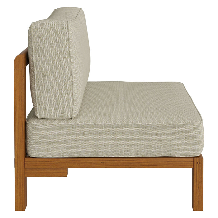Modway Kona Outdoor Teak Wood Armless Modular Chair in Sand - side view
