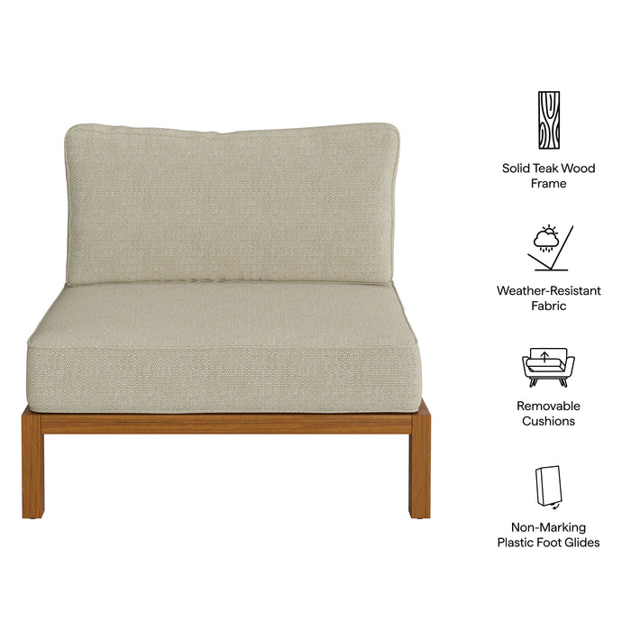 Modway Kona Outdoor Teak Wood Armless Modular Chair in Sand - dimensions and specifications