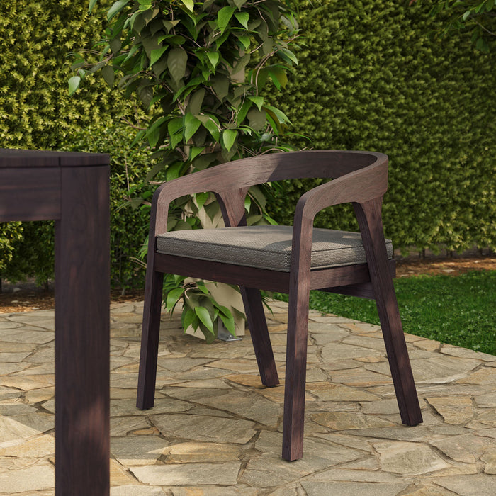 Modway Kona Outdoor Teak Wood Barrel Dining Chair in Ash - lifestyle view 14