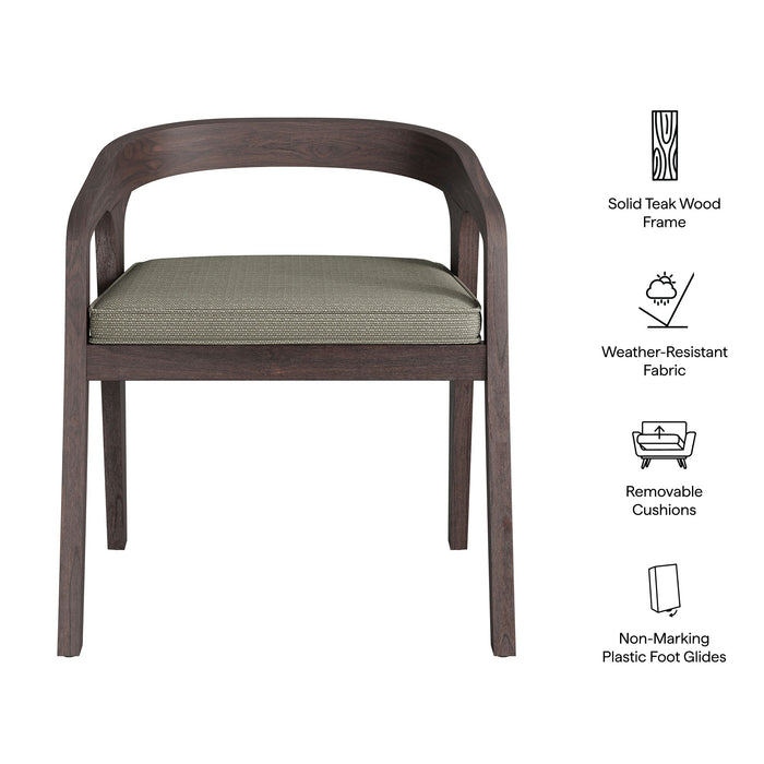Modway Kona Outdoor Teak Wood Barrel Dining Chair in Ash - dimensions and specifications