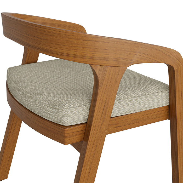 Modway Kona Outdoor Teak Wood Barrel Dining Chair in Sand - lifestyle view