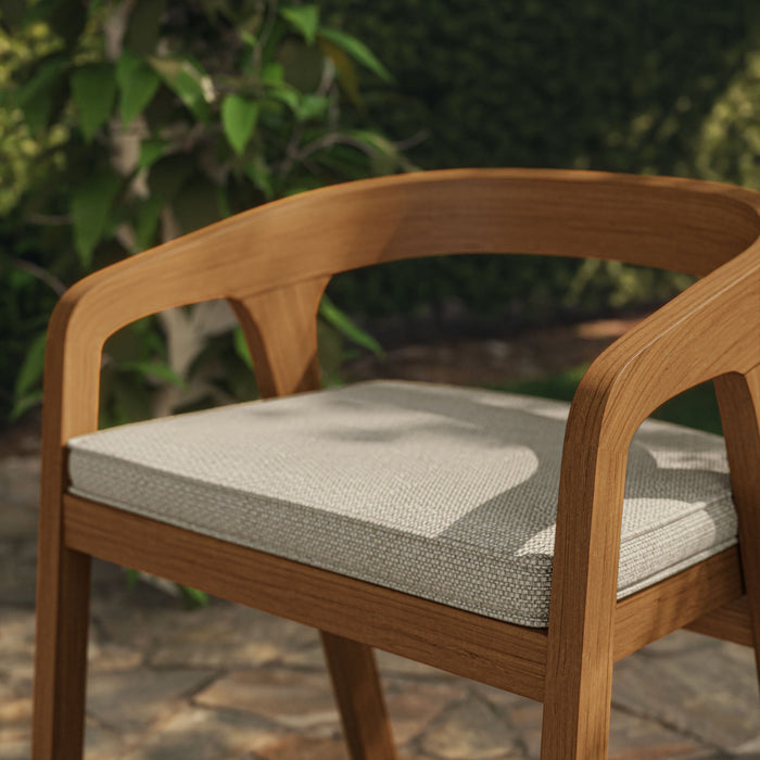Modway Kona Outdoor Teak Wood Barrel Dining Chair in Sand - lifestyle view 11