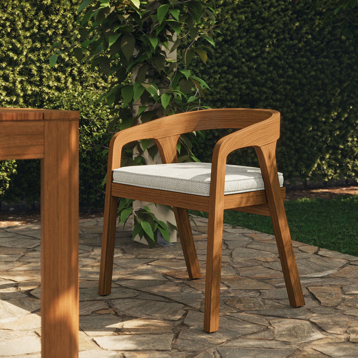 Modway Kona Outdoor Teak Wood Barrel Dining Chair in Sand - lifestyle view 13