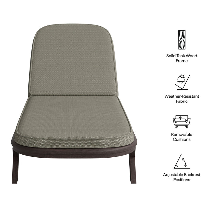 Modway Kona Outdoor Teak Wood Chaise Lounge Chair in Ash - dimensions and specifications