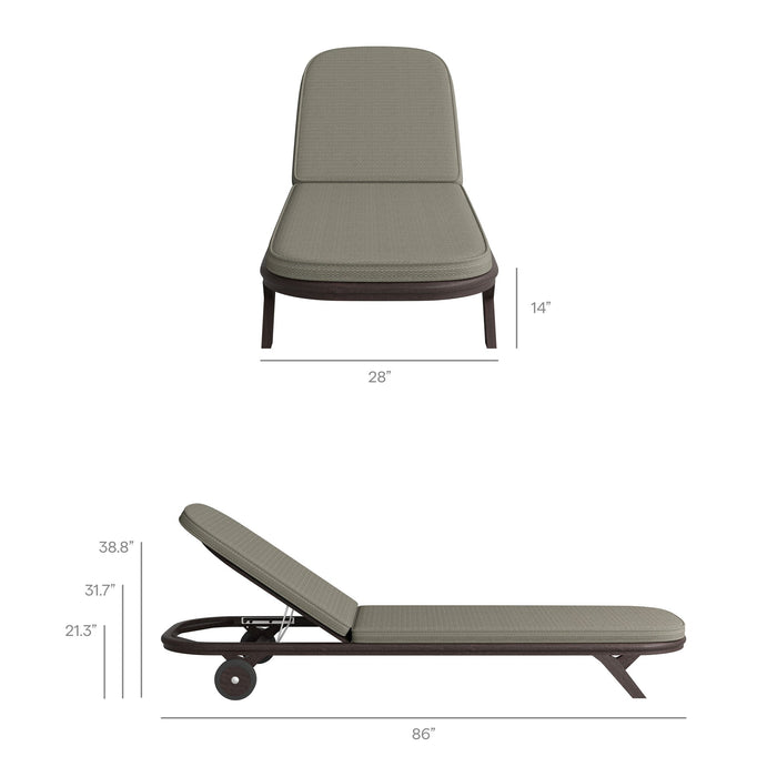 Modway Kona Outdoor Teak Wood Chaise Lounge Chair in Ash - dimensions and specifications 20