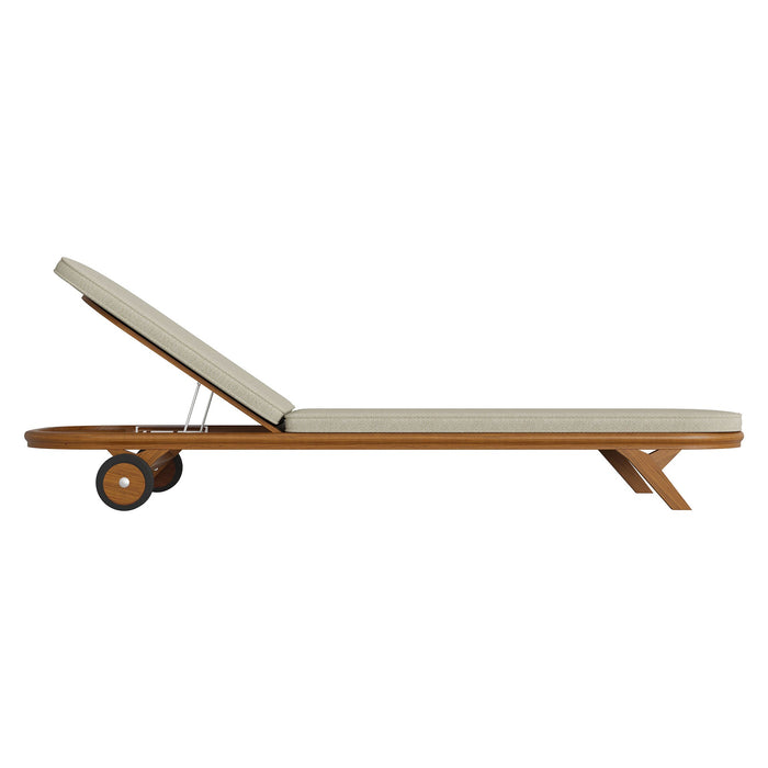 Modway Kona Outdoor Teak Wood Chaise Lounge Chair in Sand - lifestyle view