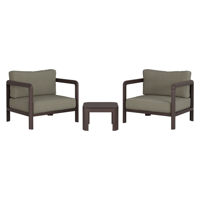 Modway Kona 3-Piece Outdoor Teak Wood Furniture Set in Ash - front view