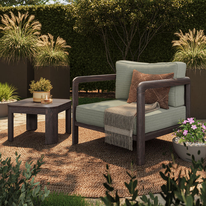 Modway Kona 3-Piece Outdoor Teak Wood Furniture Set in Ash - angled view