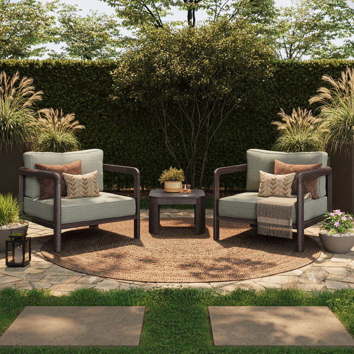 Modway Kona 3-Piece Outdoor Teak Wood Furniture Set in Ash - side view