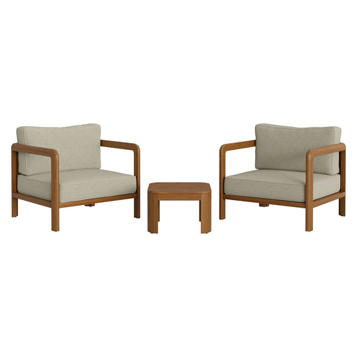 Modway Kona 3-Piece Outdoor Teak Wood Furniture Set in Sand - front view