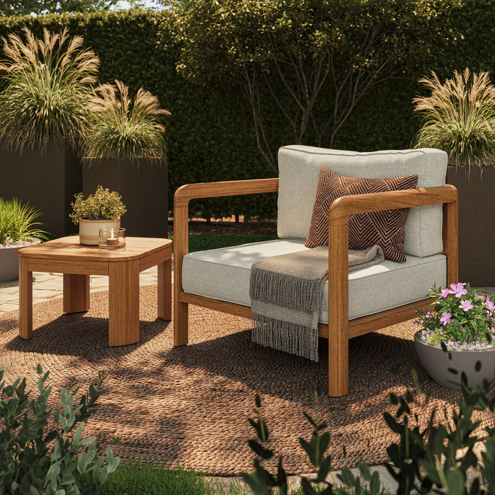 Modway Kona 3-Piece Outdoor Teak Wood Furniture Set in Sand - angled view