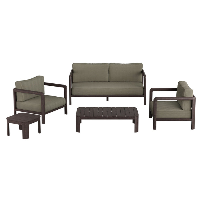 Modway Kona 5-Piece Outdoor Teak Wood Furniture Set in Ash - front view