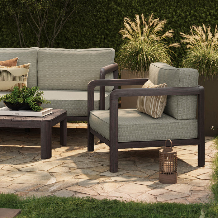 Modway Kona 5-Piece Outdoor Teak Wood Furniture Set in Ash - angled view