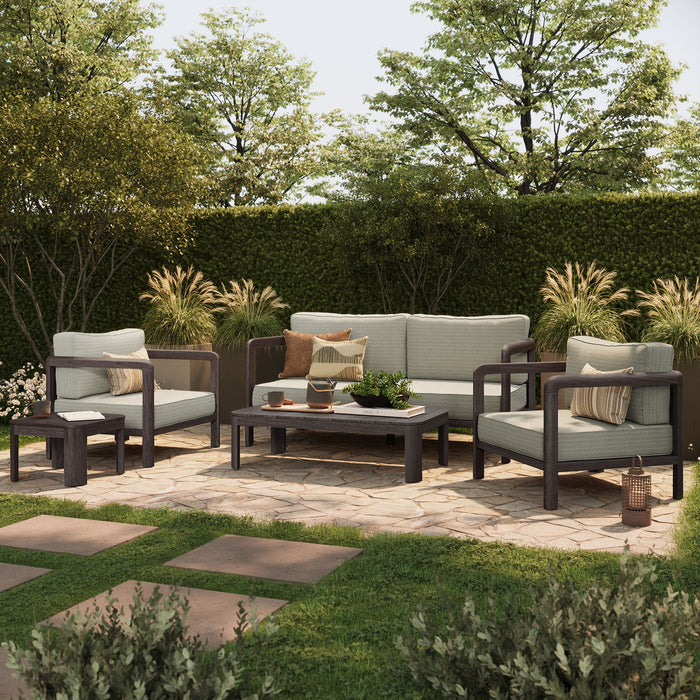 Modway Kona 5-Piece Outdoor Teak Wood Furniture Set in Ash - side view