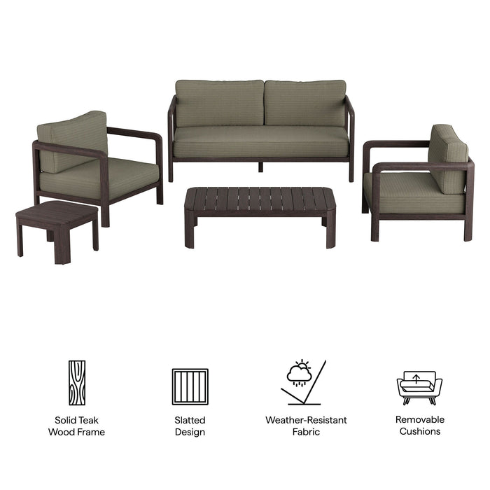 Modway Kona 5-Piece Outdoor Teak Wood Furniture Set in Ash - dimensions and specifications