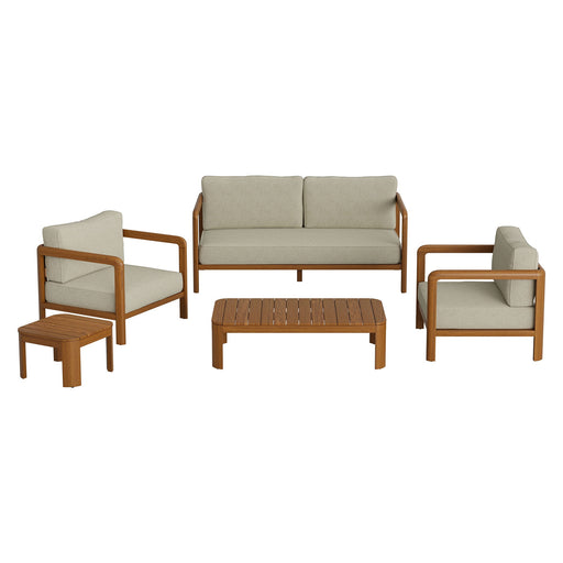 Modway Kona 5-Piece Outdoor Teak Wood Furniture Set in Sand - front view
