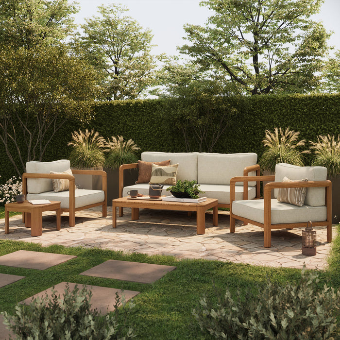 Modway Kona 5-Piece Outdoor Teak Wood Furniture Set in Sand - side view
