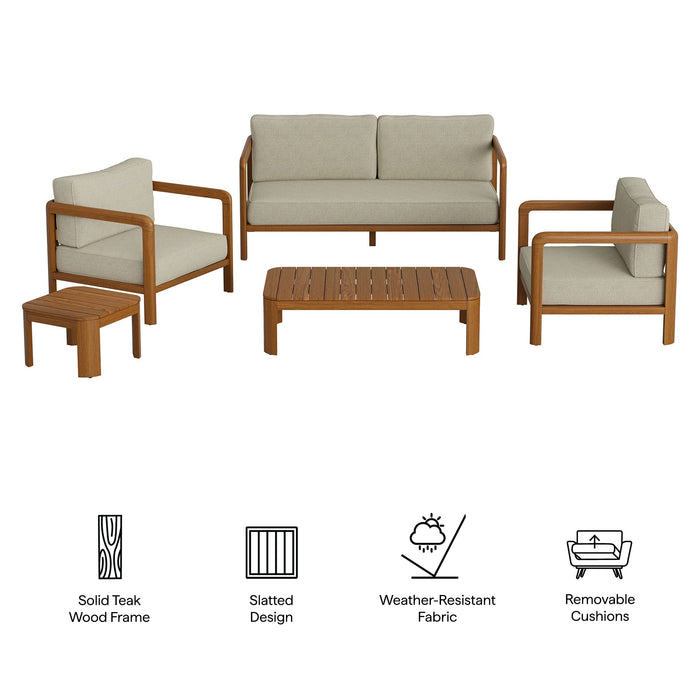 Modway Kona 5-Piece Outdoor Teak Wood Furniture Set in Sand - dimensions and specifications