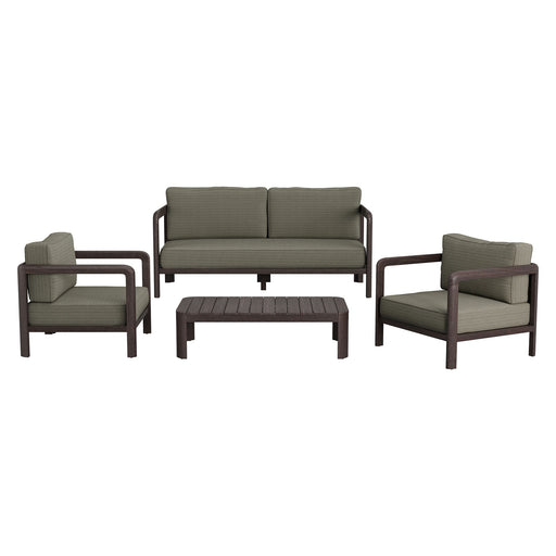 Modway Kona 4-Piece Outdoor Teak Wood Furniture Set in Ash - front view