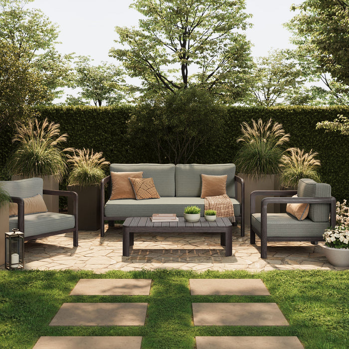 Modway Kona 4-Piece Outdoor Teak Wood Furniture Set in Ash - side view