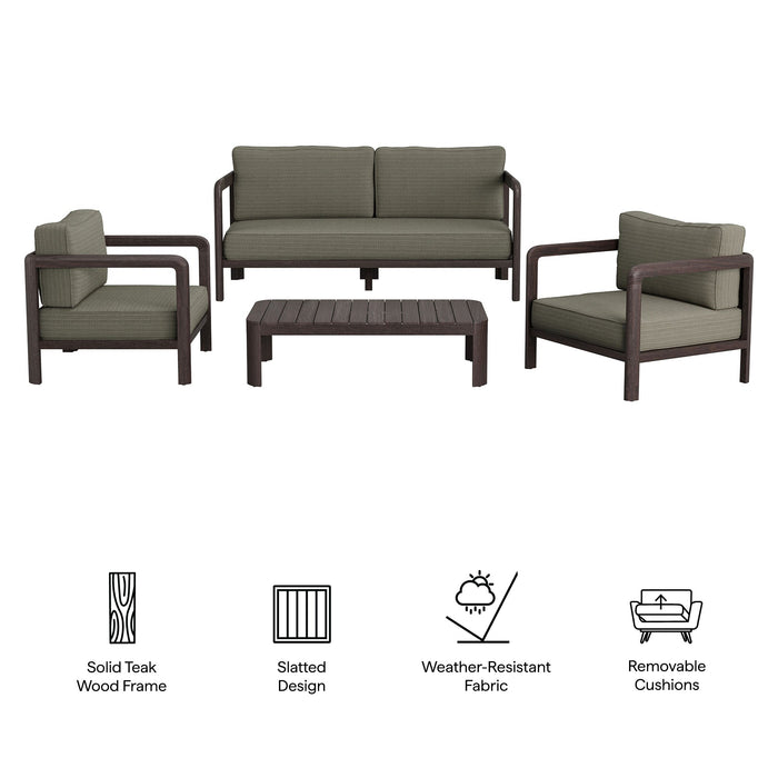 Modway Kona 4-Piece Outdoor Teak Wood Furniture Set in Ash - dimensions and specifications